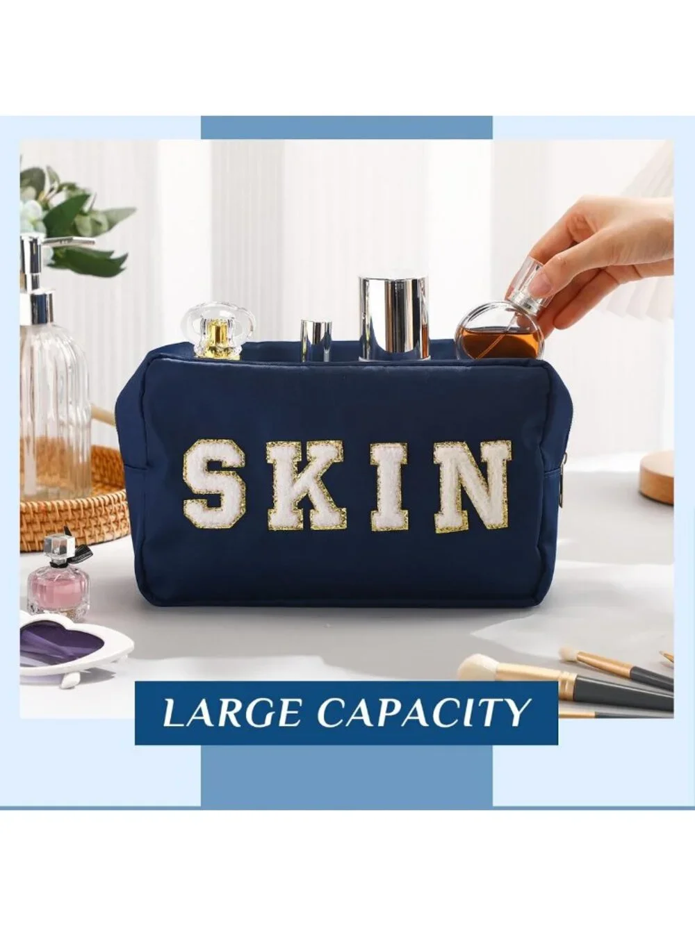 Chic Chenille Makeup Bags Set - Nylon Cosmetic Pouches with Zipper for Travel